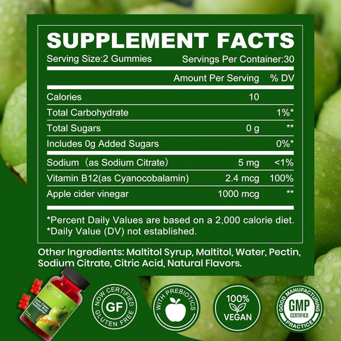 Gummies B12 Gummy 90 Gummies (90) Montue NEWELLME Apple Cider Vinegar Multivitamin,ACV Supplement Vitamins,Vegetarian