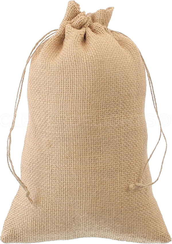 CleverDelights 8" x 12" Burlap Bags - 5 Pack, Jute Drawstring Sacks