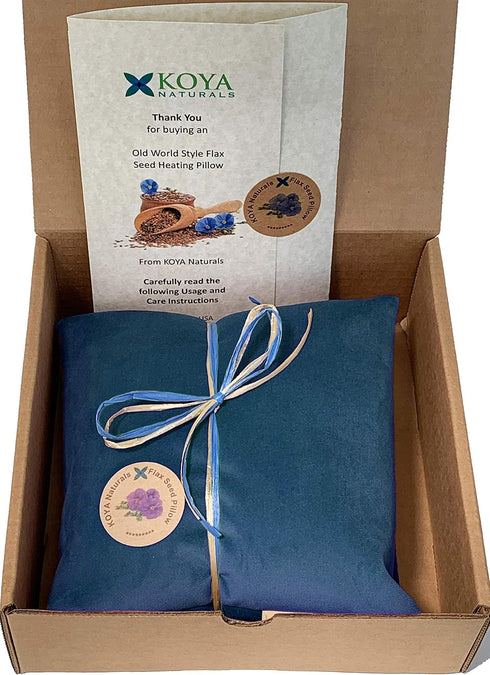 KOYA Naturals Soft Velvet Flax Seed Pillow - Microwavable Heating Pad for Neck, Muscle, Joint Pain Relief (Turquoise)