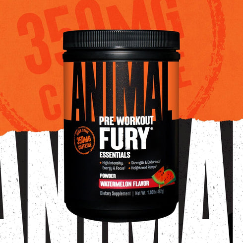 Animal Fury Pre Workout Powder Supplement for Energy and Focus, 5g BCAA, 350mg Caffeine, Watermelon, 16.96 Ounce