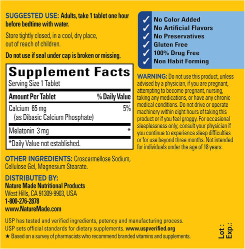 Nature Made Melatonin 3mg Sleep Aids, 240 Tablets, Drug Free Sleep Supplements