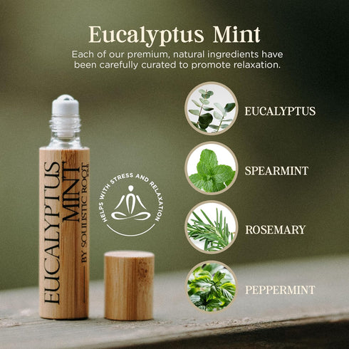 Set 10ml Soulistic Root Calm Essential Oil Chamomile & Clary Sage + Breathe Eucalyptus & Peppermint Roller Aromatherapy