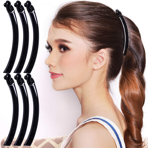 RC ROCHE ORNAMENT 6 Pcs Banana Hair Clip - Thin Hair Fine Ponytail Maker, No Slip Small Hair Claw Clips (Medium Black)