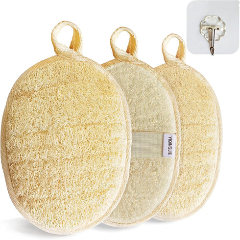Natural Loofah Sponge Exfoliating Body Scrubber (3 Pack), Eco-Friendly Biodegradable Shower Luffa Sponge for Women and