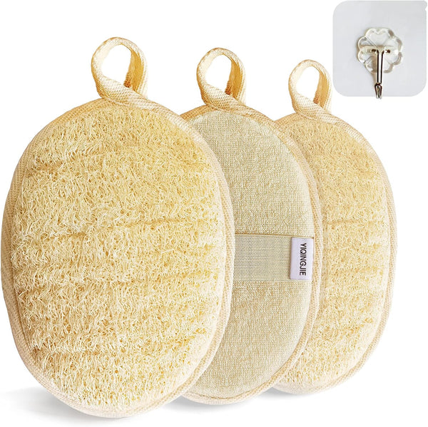 Natural Loofah Sponge Exfoliating Body Scrubber (3 Pack), Eco-Friendly Biodegradable Shower Luffa Sponge for Women and