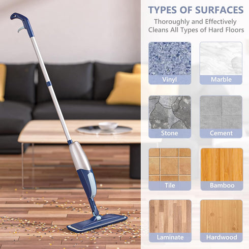 Spray Mop for Floor Cleaning - Microfiber Wet Dry Mop with 5 Washable Pads and Refillable Bottle for Home Use