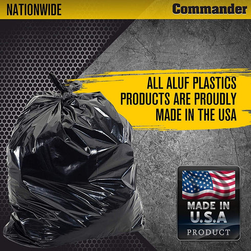 Commander 42 Gallon 2.5 MIL Black Heavy Duty Garbage Trash Bags - Pack of 20, 32" x 46" for Contractor, Industrial