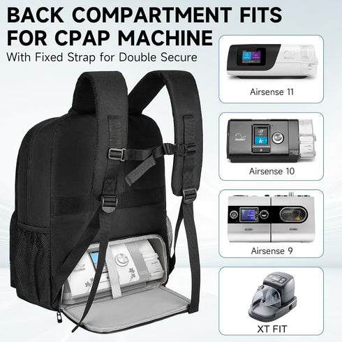 Large Travel Backpack Bag Compatible for ResMed AirSense 9, 10, 11, Philip, Respironics Dreamstation, 15.6''