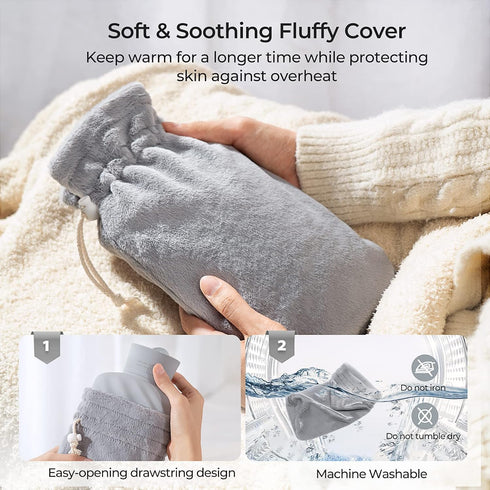 MEETRUE Microwaveable Hot Water Bottle with Cover (1 Liter), BPA-Free Silicone Hot Water Bag for Pain Relief