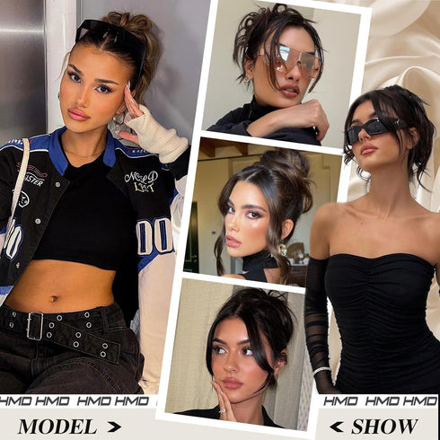 HMD Tousled Updo Messy Bun Hair Piece - Hair Extension Ponytail with Elastic Rubber Band for Women (Dark Brown)