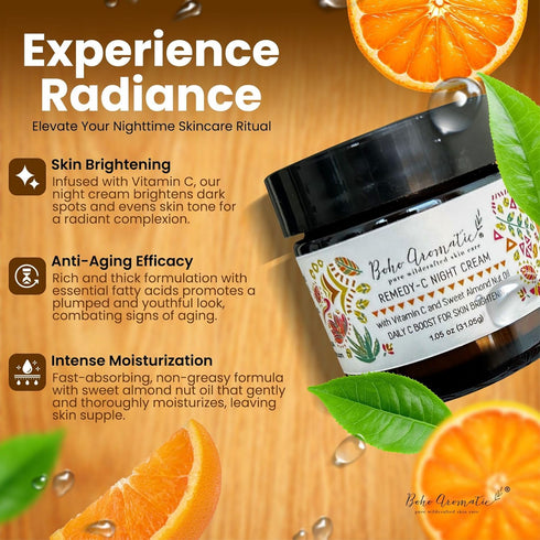 Remedy-C Night Cream, Facial Cream Skin Care, Vitamin C Face Serum in a Cream for face, Anti-Aging, Vitamin C Skincare, Natural and Organic Facial Moisturizer in a Glass Jar