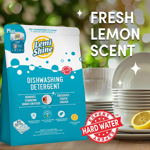 Lemi Shine Natural Dishwasher Pods, Eco-Friendly All-In-One Powder & Gel Detergent Pods with Powerful Citric Acid