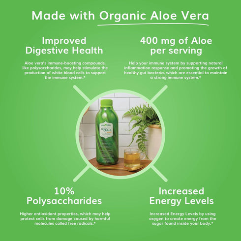 Univera Organic Aloe Vera Juice - Digestive Enzymes for Gut Health, Immune Support, Mango Flavor, 30 Day Supply