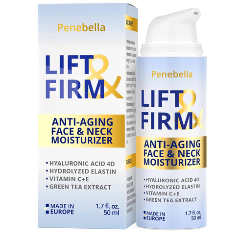New Lift & Firm Anti Aging Face & Neck Cream, Made in Europe, Moisturizer with Hyaluronic Acid, Vitamin C+E