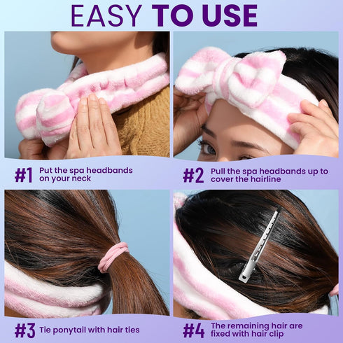 YGDZ Spa Headband for Washing Face, Fluffy Bow Makeup Headband Set for Women & Girls