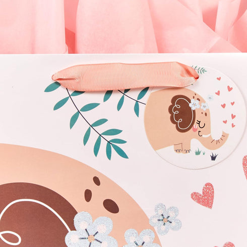 SUNCOLOR 2 Pack 13" Gift Bags for Baby with Tissue Paper Included