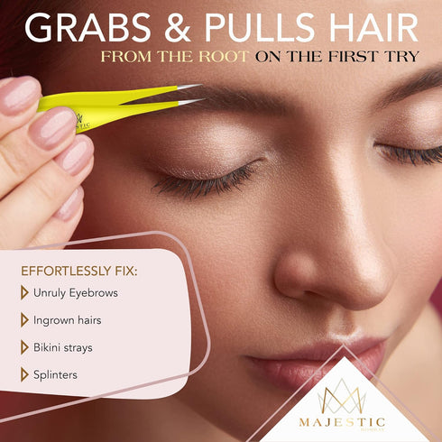 Majestic Bombay Fine Point Tweezers for Women and Men, Sharp Needle Nose Surgical Tweezers for Hair Removal