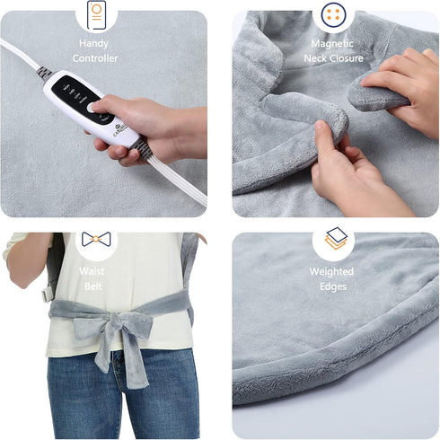 CAROMIO Large Heating Pad for Neck and Shoulders, Weighted Electric Heating Pad with Auto Shut Off, 4 Heat Settings