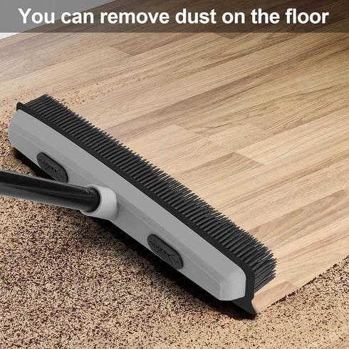 Pet Hair Removal Rubber Broom with Squeegee, 59" Telescoping Handle Carpet Rake for Pet Hair