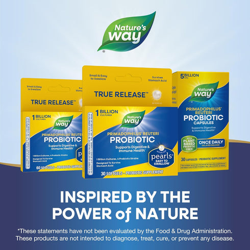 Nature's Way Primadophilus Reuteri Probiotic Pearls, 1 Billion Culture, 4 Strains for Digestive & Immune Health, 30