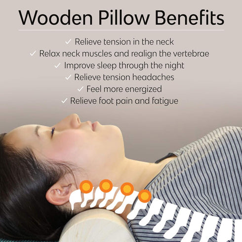 HSP Cypress Wooden Pillow for Neck and Back Pain Relief, Round Neck Pillow for Tension