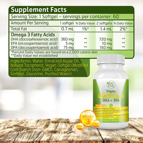 Potent Vegan Omega 3 Supplement - Plant Based Algae Oil, Better Than Fish Oil! DHA EPA DPA Fatty Acids - 2 Month Supply