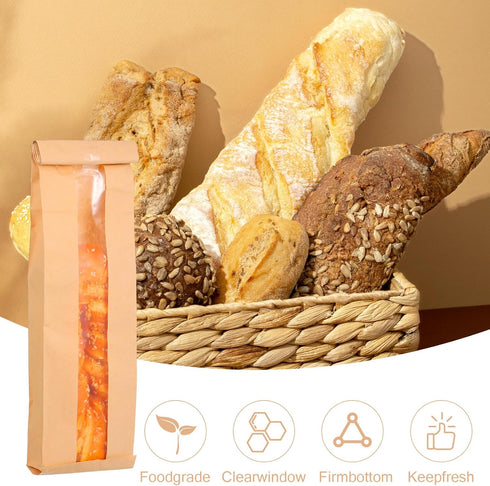 Nodaaiie 100 Pack 23.22 4.33 1.57 Inch x x Baguette Bread Bags with Clear Window, Long French Bread Bag, Paper Bakery