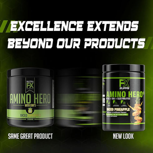 Amino Hero Diced Pineapple Flavor Post-Workout Recovery Drink, 25 Servings, Energy Powder Mix with BCAA, EAA