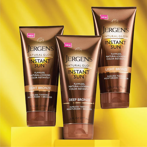 Jergens Natural Glow Instant Sun Sunless Tanning Moisturizer + Bronzer, Deep Bronze, 6 Ounce