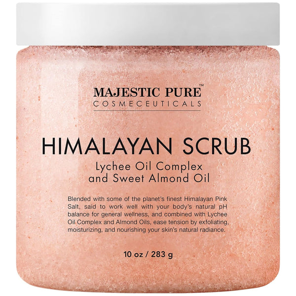 MAJESTIC PURE Himalayan Salt Body Scrub with Lychee Oil - Exfoliating & Moisturizing Skin, 10 oz