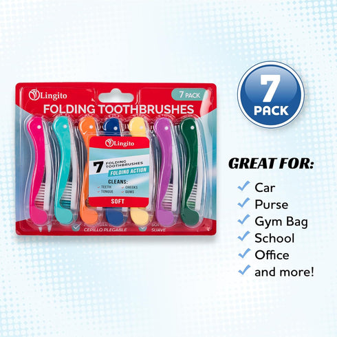 Lingito Mini Travel Toothbrushes with Cover, Soft Toothbrush for Camping, Interlock Folding Travel Size (7 Pack)