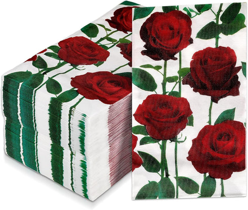 Zonon 50 2 Pcs Red Rose Paper Guest Towels Floral Guest Napkin Ply Disposable Paper Hand Towels Bathroom Decorative