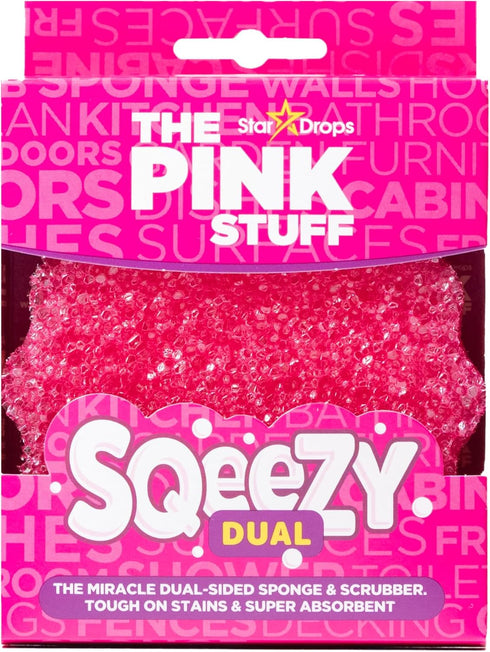 Stardrops – The Pink Stuff – SQeeZY Miracle Dual Sided Scrubber Sponge, Scratch Free for Ultimate Home Cleaning, 3-Pack