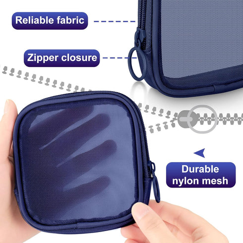 Weewooday 4 Pcs Mesh Makeup Bag, Travel Toiletry Pouch with Zipper, Mini Portable Cosmetic Bag (Navy Blue)