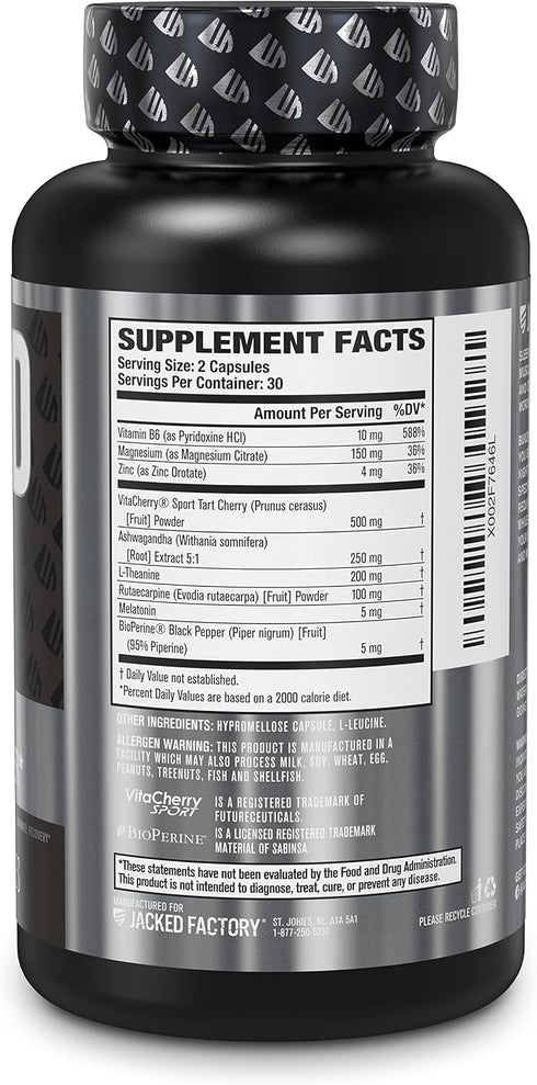 Jacked Factory Build PM Night Time Muscle Builder & Sleep Aid Supplement with VitaCherry, Ashwagandha, Melatonin - 60