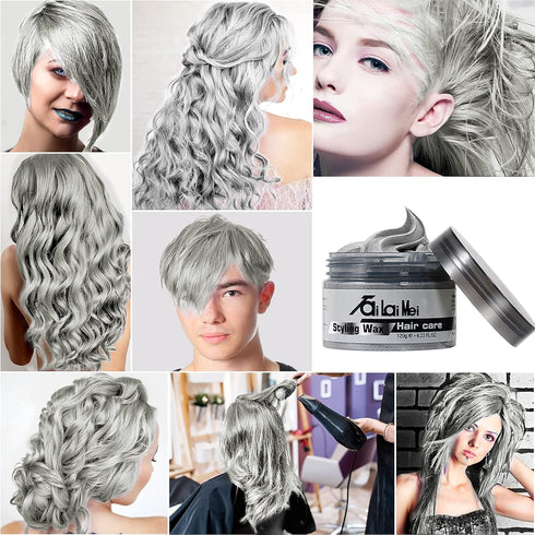 Temporary Silver Gray Hair Wax 4.23oz - Instant Hairstyle Mud Cream for Party, Cosplay, Nightclub, Halloween
