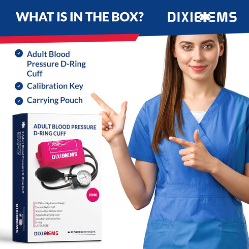 Dixie EMS Deluxe Aneroid Sphygmomanometer Blood Pressure D-ring Cuff in Pink