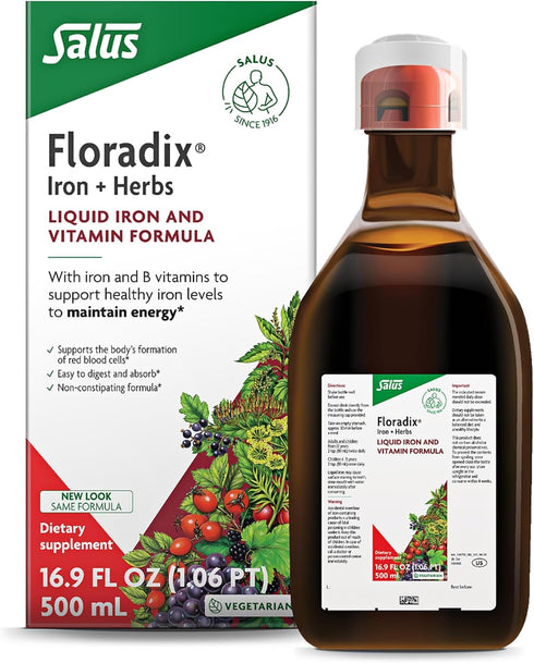 Floradix by Salus Iron & Herbs, Liquid Herbal Supplement for Energy Support, 17 oz