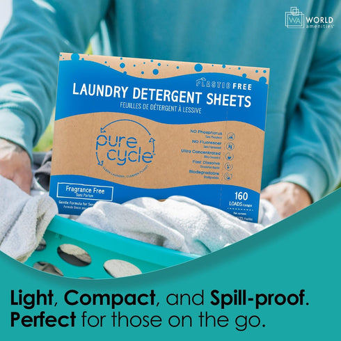 Pure Cycle Laundry Detergent Sheets - No Spill Travel Pack, 160 Loads, Fragrance Free
