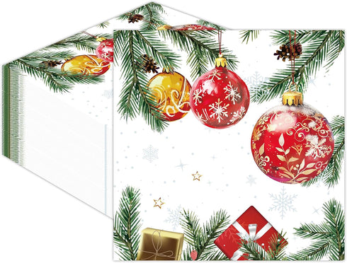 HiEnjoin 50PCS Christmas Paper Napkins - Disposable Xmas Balls Holiday Napkins Snowflake Holly