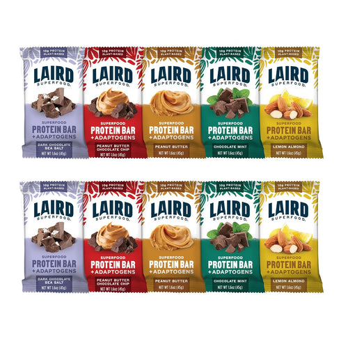 Laird Superfood Protein Bars – 10g Plant-Based Protein, 6g Fiber, Non-GMO, 5 Flavor Variety Pack, 10 Count