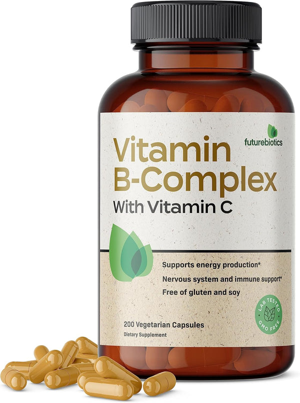 Futurebiotics Vitamin B Complex with Vitamin C, 200 Vegetarian Capsules for Energy & Immune Support