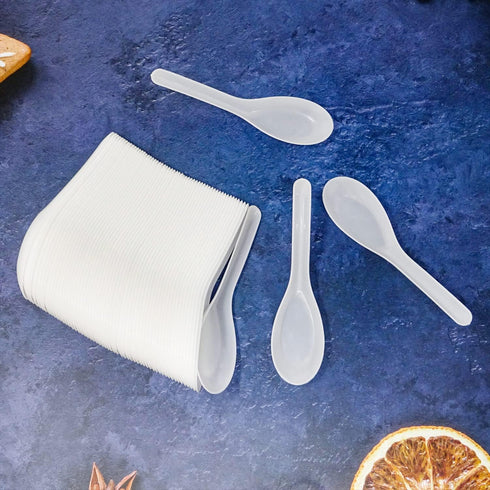 Honbay 60PCS Disposable Plastic Soup Spoons, White Translucent Dinner Spoons for Asian Dishes and Desserts
