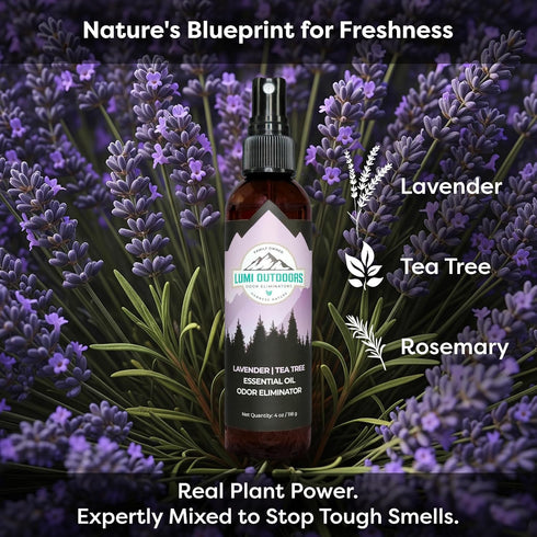 Lumi Outdoors Natural Shoe Deodorizer Spray & Odor Eliminator - Lavender Tea Tree Essential Oil