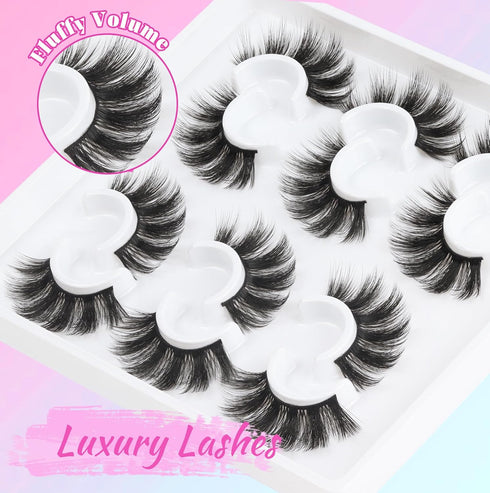Losha Lashes 6 Pairs Fluffy False Eyelashes – 20mm Long Dramatic Faux Mink Strip 5D Lashes Pack for Makeup