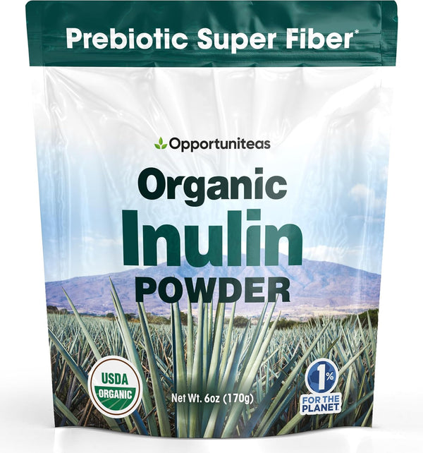 Opportuniteas Organic Inulin Powder - Prebiotic Fiber from Blue Agave for Digestion, Regularity & Gut Health - 6 oz