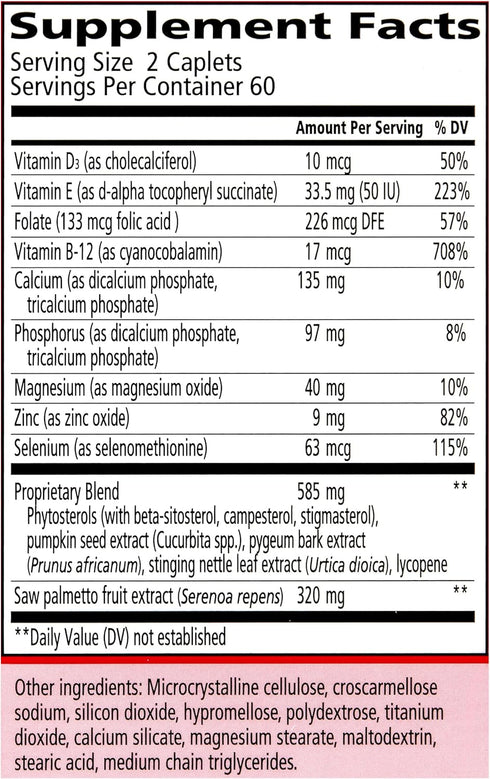 Urinozinc Prostate Plus Supplement for Men, Saw Palmetto & Beta Sitosterol, 120 Count, 2 Month Supply