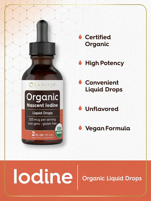 Carlyle Organic Nascent Iodine Liquid Drops | 2 fl oz | Vegan, Non-GMO, Gluten Free Supplement
