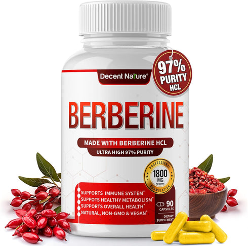 Premium Berberine Supplement 1800mg - High Purity Berberine HCl 97% - Immune System Support, Non-GMO Vegan, 90 Capsules