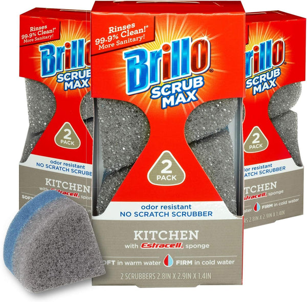 Brillo Scrub Max Heat Activated Sponges, Strong & Long Lasting, 2 Count (Pack of 3), Kitchen Cleaning Sponges